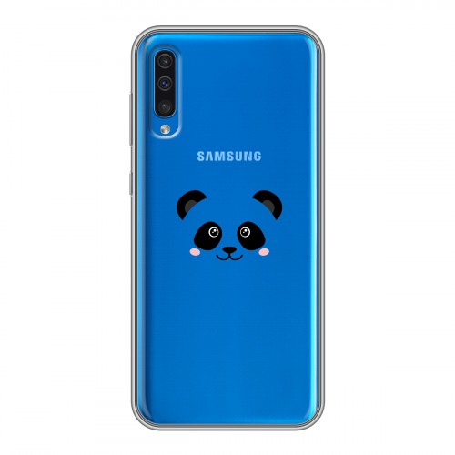 Полупрозрачный дизайнерский силиконовый чехол для Samsung Galaxy A50 Прозрачные панды - смайлики