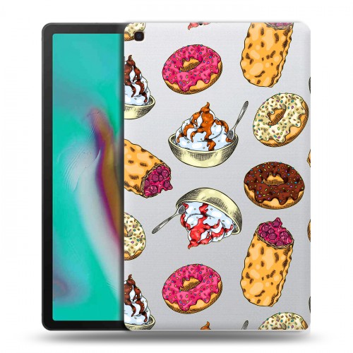 Полупрозрачный дизайнерский пластиковый чехол для Samsung Galaxy Tab A 10.1 (2019) Прозрачные пончики