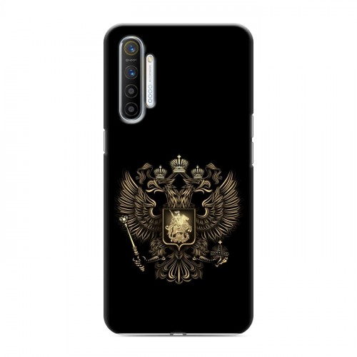Дизайнерский силиконовый с усиленными углами чехол для Realme XT герб России золотой
