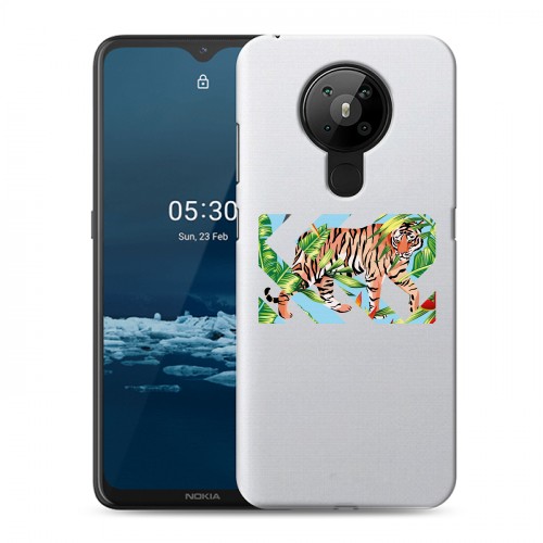 Полупрозрачный дизайнерский пластиковый чехол для Nokia 5.3 Прозрачные тигры