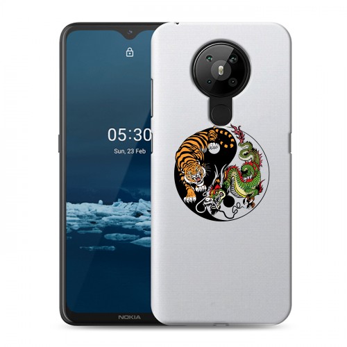 Полупрозрачный дизайнерский пластиковый чехол для Nokia 5.3 Прозрачный тигр