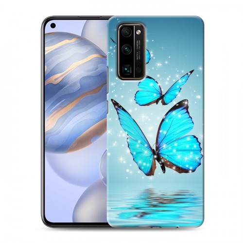 Дизайнерский силиконовый с усиленными углами чехол для Huawei Honor 30 Бабочки голубые