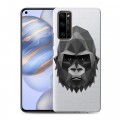 Полупрозрачный дизайнерский силиконовый с усиленными углами чехол для Huawei Honor 30 Прозрачные обезьяны