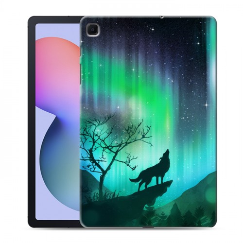 Дизайнерский силиконовый чехол для Samsung Galaxy Tab S6 Lite Северное сияние и волк