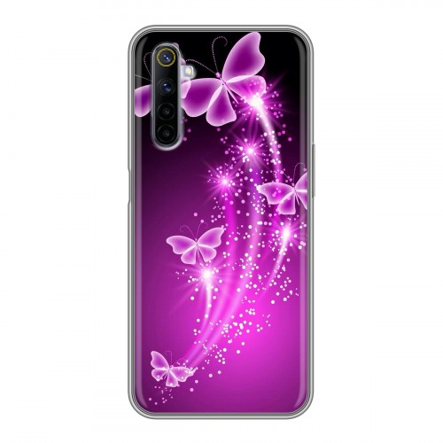 Дизайнерский силиконовый с усиленными углами чехол для Realme 6 Бабочки фиолетовые