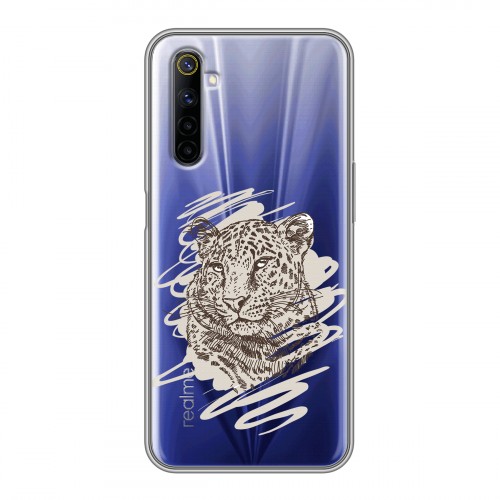 Дизайнерский силиконовый чехол для Realme 6 Прозрачные леопарды