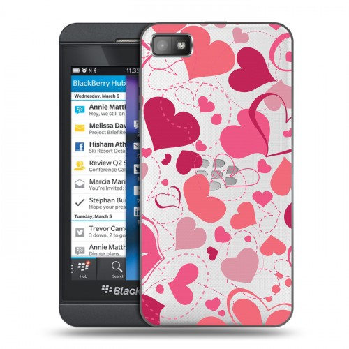 Полупрозрачный дизайнерский пластиковый чехол для BlackBerry Z10 Прозрачные сердца