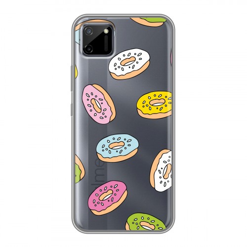Полупрозрачный дизайнерский пластиковый чехол для Realme C11 Прозрачные пончики