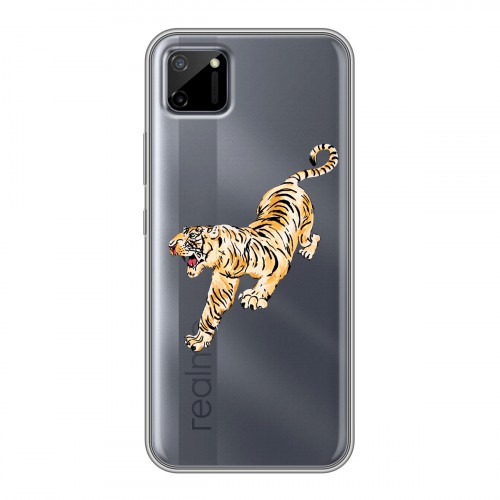 Полупрозрачный дизайнерский пластиковый чехол для Realme C11 Прозрачный тигр
