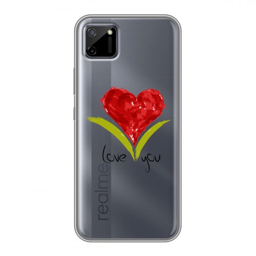 Полупрозрачный дизайнерский пластиковый чехол для Realme C11 Прозрачные сердечки
