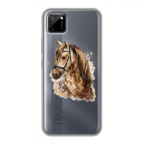 Полупрозрачный дизайнерский силиконовый чехол для Realme C11 Прозрачные лошади и единороги 