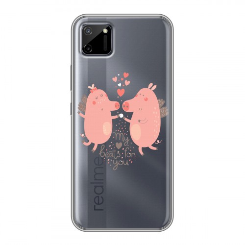 Полупрозрачный дизайнерский силиконовый чехол для Realme C11 Прозрачные свинки