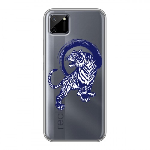 Полупрозрачный дизайнерский силиконовый чехол для Realme C11 Прозрачные тигры