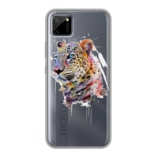 Полупрозрачный дизайнерский пластиковый чехол для Realme C11 Прозрачные леопарды