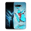Дизайнерский силиконовый с усиленными углами чехол для ASUS ROG Phone 3 Бабочки голубые