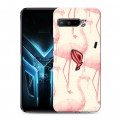 Дизайнерский силиконовый с усиленными углами чехол для ASUS ROG Phone 3 Розовые фламинго