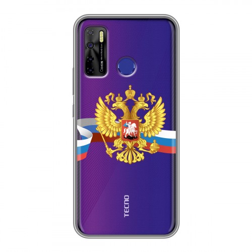 Полупрозрачный дизайнерский силиконовый чехол для Tecno Camon 15 Российский флаг