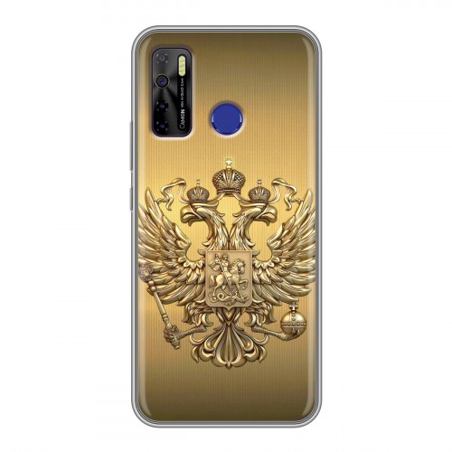 Дизайнерский силиконовый чехол для Tecno Camon 15 Флаг и герб России