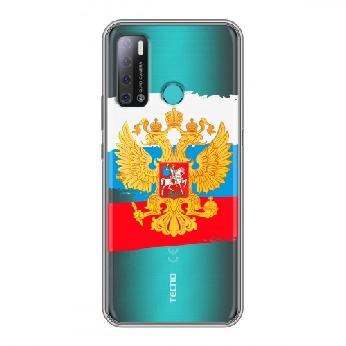 Полупрозрачный дизайнерский пластиковый чехол для Tecno Pouvoir 4 Российский флаг