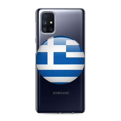 Полупрозрачный дизайнерский силиконовый с усиленными углами чехол для Samsung Galaxy M51 флаг греции