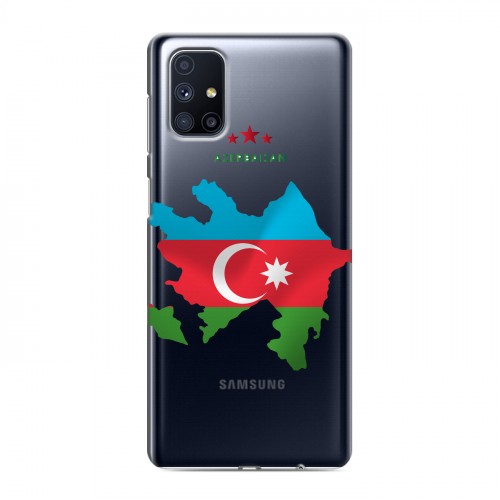 Полупрозрачный дизайнерский силиконовый с усиленными углами чехол для Samsung Galaxy M51 Флаг Азербайджана