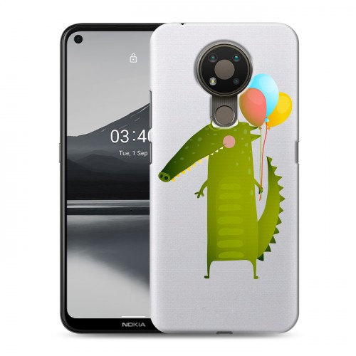 Полупрозрачный дизайнерский пластиковый чехол для Nokia 3.4 Прозрачные крокодилы
