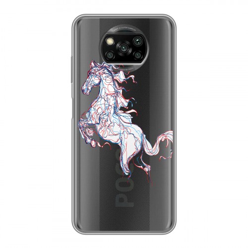 Полупрозрачный дизайнерский силиконовый с усиленными углами чехол для Xiaomi Poco X3 Прозрачные лошади и единороги 