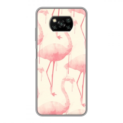 Дизайнерский силиконовый с усиленными углами чехол для Xiaomi Poco X3 Розовые фламинго