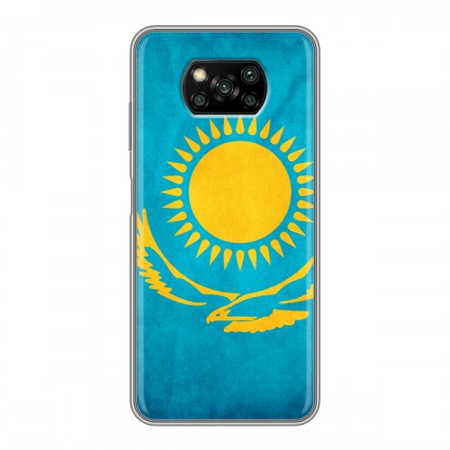 Дизайнерский силиконовый с усиленными углами чехол для Xiaomi Poco X3 Флаг Казахстана