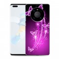 Дизайнерский силиконовый с усиленными углами чехол для Huawei Mate 40 Pro Бабочки фиолетовые