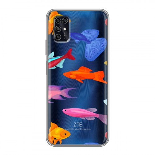 Полупрозрачный дизайнерский пластиковый чехол для ZTE Blade V2020 Smart Прозрачные рыбы
