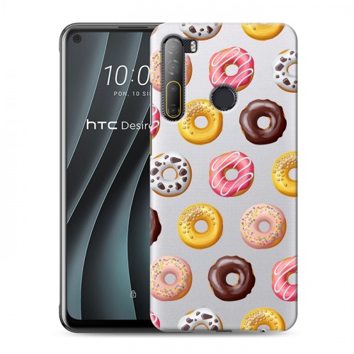 Полупрозрачный дизайнерский пластиковый чехол для HTC Desire 20 Pro Прозрачные пончики