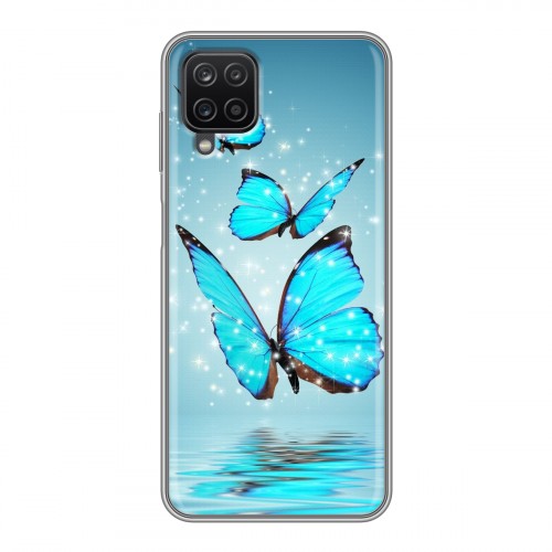 Дизайнерский пластиковый чехол для Samsung Galaxy A12 Бабочки голубые