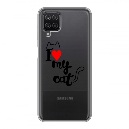 Полупрозрачный дизайнерский силиконовый с усиленными углами чехол для Samsung Galaxy A12 Прозрачные кошки