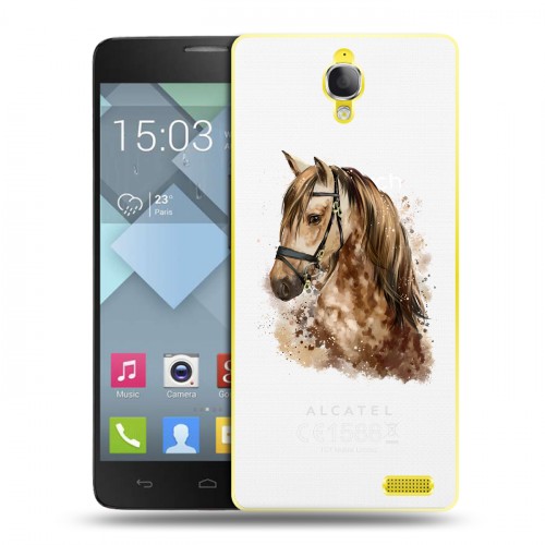 Полупрозрачный дизайнерский пластиковый чехол для Alcatel One Touch Idol X Прозрачные лошади и единороги 