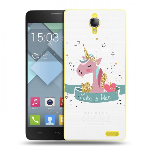 Полупрозрачный дизайнерский пластиковый чехол для Alcatel One Touch Idol X Прозрачные лошади и единороги 