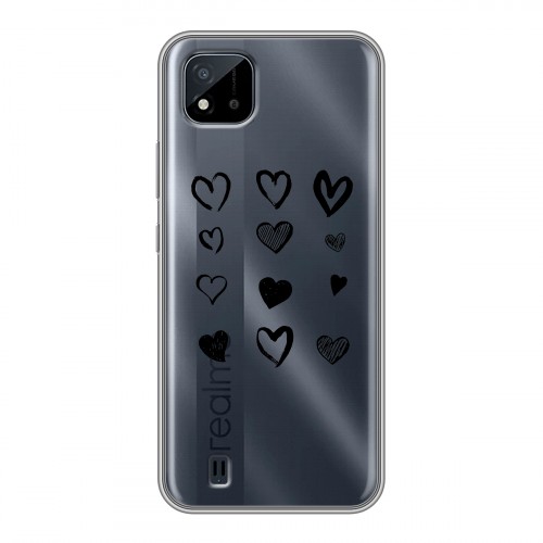 Полупрозрачный дизайнерский пластиковый чехол для Realme C20 Прозрачные сердечки