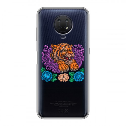Полупрозрачный дизайнерский силиконовый чехол для Nokia G10 Прозрачный тигр