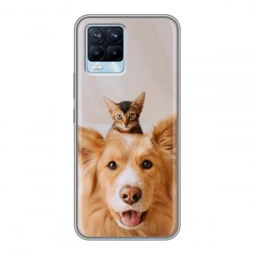 Дизайнерский силиконовый чехол для Realme 8 Собака и котенок