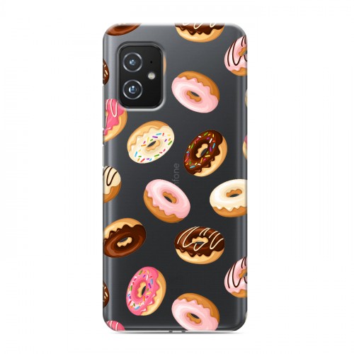 Полупрозрачный дизайнерский пластиковый чехол для ASUS ZenFone 8 Прозрачные пончики