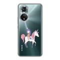 Полупрозрачный дизайнерский пластиковый чехол для Huawei Honor 50 Прозрачные лошади и единороги 