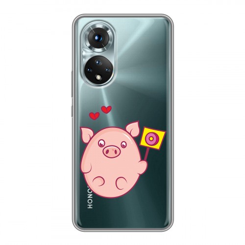 Полупрозрачный дизайнерский силиконовый с усиленными углами чехол для Huawei Honor 50 Прозрачные свинки