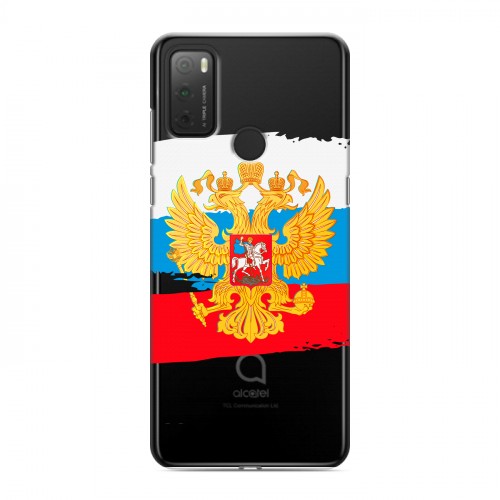 Полупрозрачный дизайнерский пластиковый чехол для Alcatel 3L (2021) Российский флаг