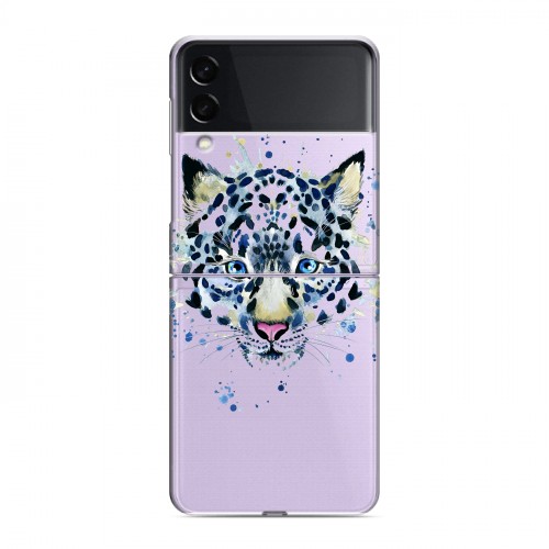 Полупрозрачный дизайнерский пластиковый чехол для Samsung Galaxy Z Flip 3 Прозрачные леопарды