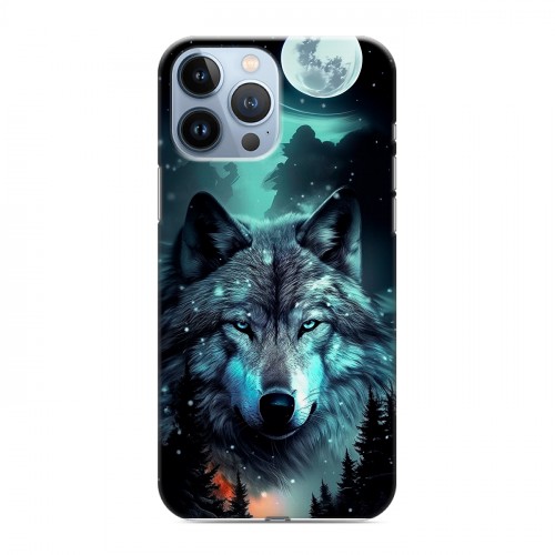 Дизайнерский силиконовый чехол для Iphone 13 Pro Max Волк и луна