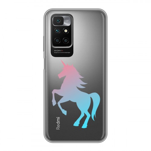 Полупрозрачный дизайнерский силиконовый чехол для Xiaomi Redmi 10 Прозрачные лошади и единороги 