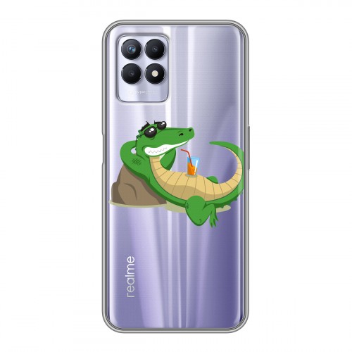 Полупрозрачный дизайнерский пластиковый чехол для Realme 8i Прозрачные крокодилы