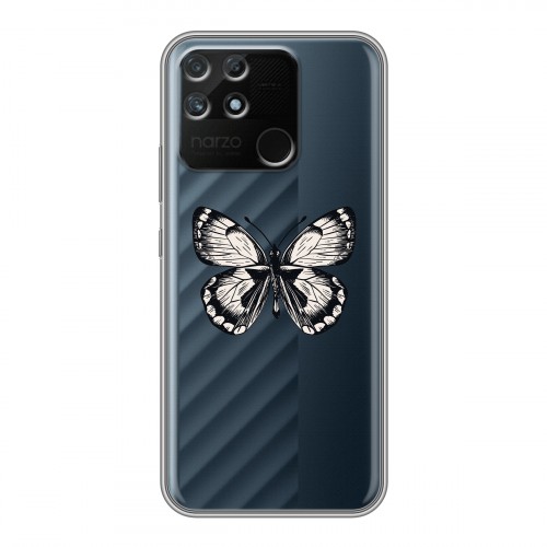 Полупрозрачный дизайнерский силиконовый чехол для Realme Narzo 50A прозрачные Бабочки 