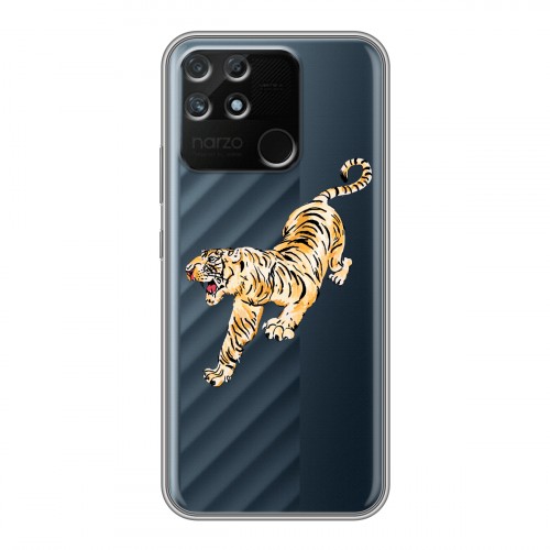 Полупрозрачный дизайнерский пластиковый чехол для Realme Narzo 50A Прозрачный тигр