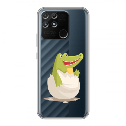 Полупрозрачный дизайнерский силиконовый чехол для Realme Narzo 50A Прозрачные крокодилы
